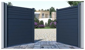 Skrzydłowa, aluminiowa brama z żaluzją Dł.305 x Wys.181 cm antracytowa VIAZO