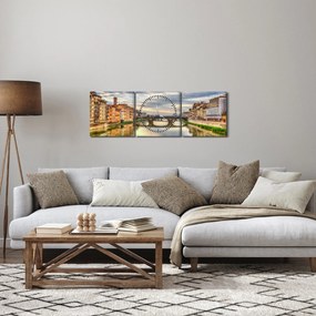 Obraz miasta z rzeką (z zegarem) (90x30 cm)