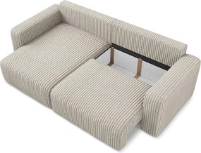 Beżowy sztruksowy rozkładany/ze schowkiem narożnik (lewostronny/z szezlongiem) Kona – Makamii