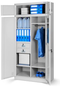 Wielokomorowa szafa socjalna z miejscem na ubrania BORYS, 900 x 1850 x 500 mm, szara