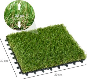 Outsunny Rolka Sztuczna Trawa 10 Sztuk Maty Trawnikowe Dywanik Rolny Sztuczny Trawnik na Balkon Ogród 25 mm Plastik Ciemnozielony 30 x 30 cm