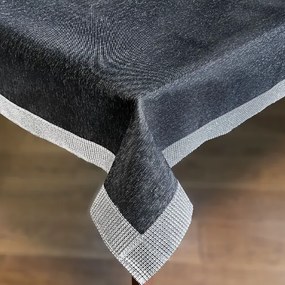 Obrus glamour z cyrkoniami antracytowy prostokątny z lurexu - 130x180 cm