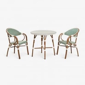 Zestaw Brielle Bistro Składający Się Ze Stołu Okrągłego O Średnicy 80 Cm I 2 Składanych Aluminiowych Krzeseł Ogrodowych Z Podłok Green - Gardenia Biel
