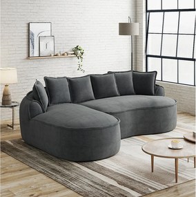 3-osobowa sofa narożna z poduszkami oparciowymi i głębokim siedziskiem, szenil, szary, narożnik prawostronny, 252x164x67 cm
