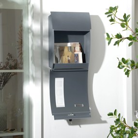 HOMCOM Skrzynka pocztowa z zamkiem, galwanizowana stal, 30 cm otwór na listy, Szara