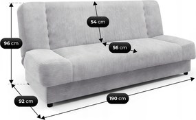 Sofa z Funkcją Spania PIANO Rozkładana Wersalka Dwuosobowa Szara Sztruksowa Nowoczesna do Salonu