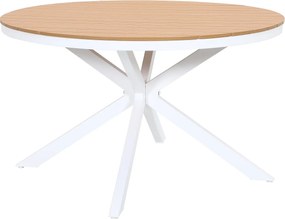 Okrągły aluminiowy stół ogrodowy śr.125 cm - Biały i jasny naturalny - ZEYVA od MYLIA