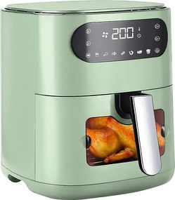 Frytkownica powietrzna Nettlife 6L, pojedynczy kosz, okienko kontrolne, 7 programów gotowania, cicha (zielona)