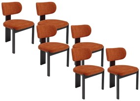 Zestaw 6 krzeseł z tkaniny z bukli  i czarnego drewna heweowego - Terakota - WILANA