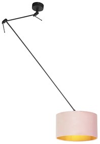 Lampa wisząca czarna z abażurem z weluru w kolorze pudrowego różu ze złotem 35 cm - Blitz klasyczny/Antyczny Oswietlenie wewnetrzne
