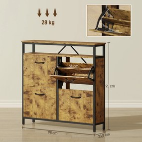 HOMCOM Szafka na buty z 4 składanymi szufladami, smukły design, otwarta półka, dla 12-20 par butów, stal, brązowy