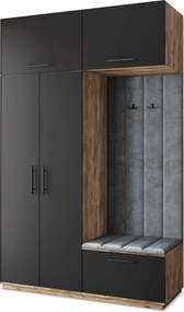 Masseno Garderoba REMA 150/240/60 cm Nowoczesna Szafa do Przedpokoju Dąb lefkas, MONOLITH 85 (Szary)