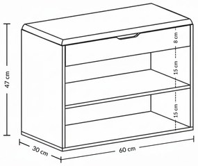 Szafka na buty z siedziskiem LEVA, 60 x 30 x 47 cm