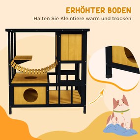 PawHut Dom dla Kotów Kocia Jama, odporny na warunki atmosferyczne, 1 rampa, 1 platforma, 84,5 x 60 x 88 cm, Zielony + Naturalny