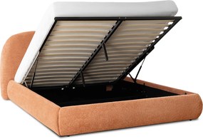 Łóżko Tapicerowane 160x200 cm ROSSO ze Stelażem i Pojemnikiem Dwuosobowe Boucle Rude