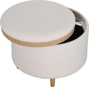 HOMCOM Stołek otomana ze schowkiem, okrągły stołek ze składanym siedziskiem, drewniane nogi, nowoczesny, do salonu, sypialni, biały, Ø56 x 42 cm
