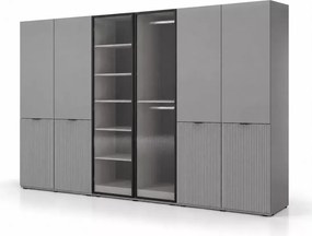 Szafa sześciodrzwiowa Dickson 4 303 cm z ryflowanym szkłem i ryflowanymi frontami - nowoczesna szafa do sypialni oraz garderoby