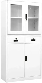 Biała szafa biurowa z szufladami i witryną H5-K04