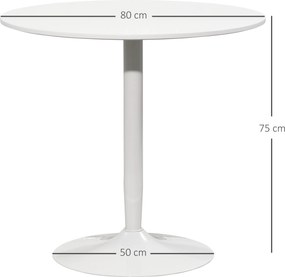 HOMCOM Stół Jadalny dla 2 Osób, Okrągły Blat Ø80 cm, MDF i Stal, Antypoślizgowy, Biały, 75H cm