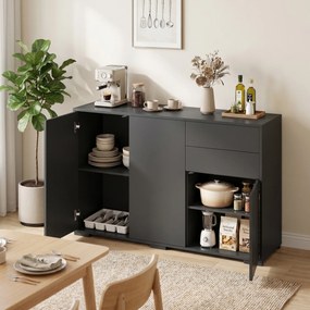 HOMCOM Sideboard Komoda, 2 szuflady, Push-Click, 117 cm x 36 cm x 74 cm, Czarny | Aosom PL
