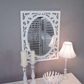 Lustro z serii ROMANTIC, drewniana, ażurowa rama, matowa biel.