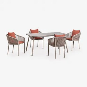 Zestaw Stołu Prostokątnego 160x90 Cm I 4 Krzeseł Ogrodowych Z Plecionej Liny Arhiza Classic Brązowy Moka - Terakota - Sklum