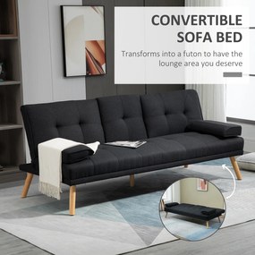 HOMCOM Sofa do spania, rozkładana z regulowanym oparciem, składany stolik, 181x77x78 cm, Szara/Drewno