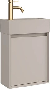 Wisząca szafka z umywalką do łazienki, umywalka z żywicy w kolorze beżowym mat i bateria – Beż mat – 40 x 25,5 x 57 cm – SOREL