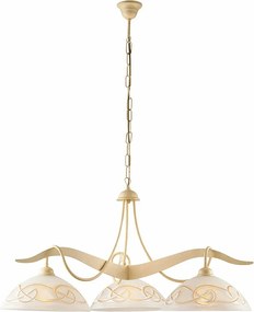 Bilbao żyrandol 3 światła, kość słoniowa lakierowane żelazo, szklane klosze białe i bursztynowe Ø30 cm, 106x89 cm