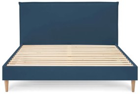 Niebieske tapicerowane łóżko dwuosobowe ze stelażem 160x200 cm Sary – Bobochic Paris