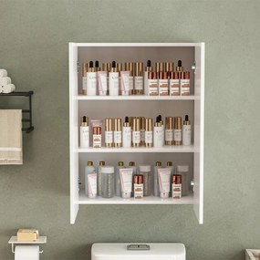 Wisząca szafka łazienkowa biała, nowoczesna, z 2 drzwiczkami, montowana na ścianie – 3 półki, 80 cm