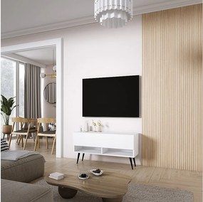 Szafka pod telewizor 100 cm Biały Mat, nóżki pochyłe czarne, 100 × 32 × 52 cm