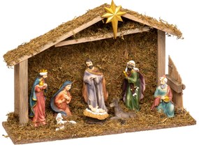 Szopka bożonarodzeniowa + 8 figurek, 35 x 23,5 cm