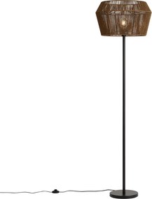 Lampa podłogowa czarna z brązowym abażurem z papierowego sznurka 50/50/30 - Simplo