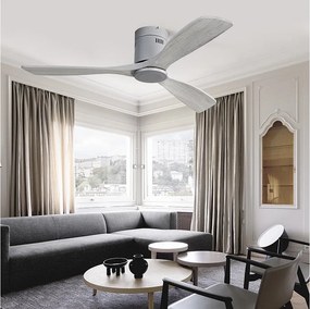 Nowoczesny srebrny wentylator sufitowy - 52-calowy wentylator sufitowy z 3 łopatkami - cichy, odwracalny silnik prądu stałego - do salonu