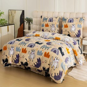 PrzytulneMieszkanie.pl PrzytulneMieszkanie.pl PrzytulneMieszkanie.pl Zestaw pościeli z mikropluszu PURRSLEEP beżowe + prześcieradło z mikropluszu SOFT 90x200 cm białe, pojedyncze łóżko