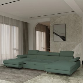 Masseno Narożnik DETTI  z funkcją spania i pojemnikiem na pościel Narozniki U, Rozkładana sofa - Zielony, QUELLE 37