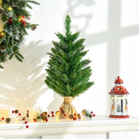 HOMCOM Mini Choinka ze sztucznym śniegiem, 60 cm wysokości, ze stojakiem cementowym, Kolorowa