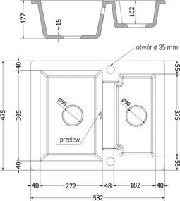 Mexen Carlos zlewozmywak granitowy 1,5-komorowy 582 x 475 mm, biały, syfon chrom - 6518581500-20