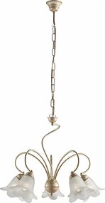 Żyrandol Alice z lakierowanego żelaza w kolorze kości słoniowej, dekor stare złoto, klosze z białego szkła alabastrowego Ø14 cm, 5 świateł, Ø57 cm