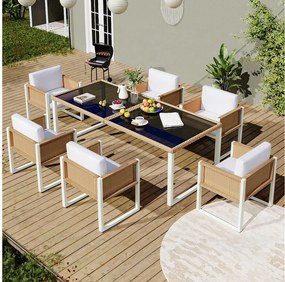 Zestaw ogrodowy stół i krzesła 6-osobowe – zestaw wypoczynkowy z fotelami, zdejmowanymi i zmywalnymi poduszkami, eleganckie i trwałe meble ogrodowe