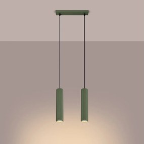 Lampa wisząca minimalistyczny Gloow, aluminium - 2 źródło światła 3000K - L.30 x H.90 cm - zielony oliwkowy