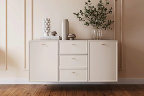 Komoda wisząca Lorini 150 cm z szufladami - kaszmir / złote uchwyty T-bar