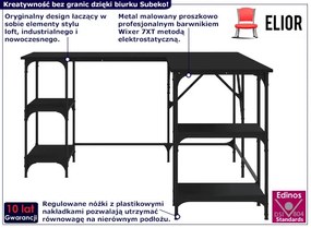 Czarne loftowe biurko narożne gamingowe z metalu Paleo 3X