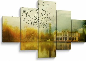 Obraz namalowanego krajobrazu z rezydencją (125x70 cm)