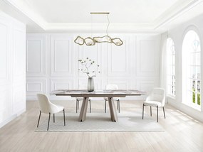 Rozkładany stół jadalniany dla 6 do 10 osób, z ceramiki, hartowanego szkła i metalu w kolorze brązu - Efekt białego i szarego marmuru - FARUDI od Maison Céphy