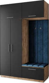 Masseno Garderoba REMA 150/240/60 cm Nowoczesna Szafa do Przedpokoju Dąb lefkas, MONOLITH 77 (Niebieski)