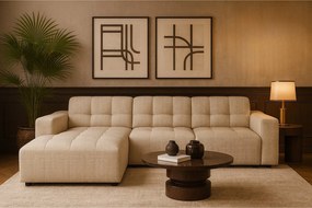 Narożnik lewostronny Bergamo A – tkanina Raven 24 kremowa, 284×166×70 cm