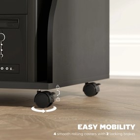 HOMCOM Biurko Komputerowe na Kółkach, z Miejscem na Przechowywanie, 80 x 48 x 75 cm, Czarne