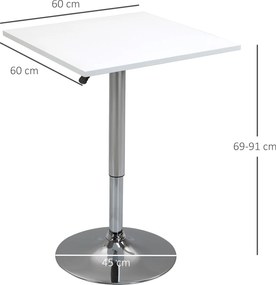 HOMCOM Regulowany stół barowy, obrotowy o 360°, nogi odporne na zarysowania, stabilna metalowa podstawa, Biały